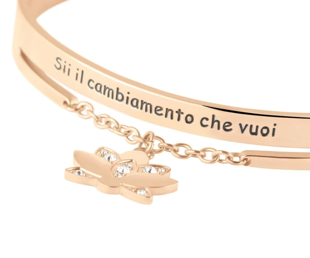 STROILI Bangle Lady Message Acciaio Rosa Cristallo