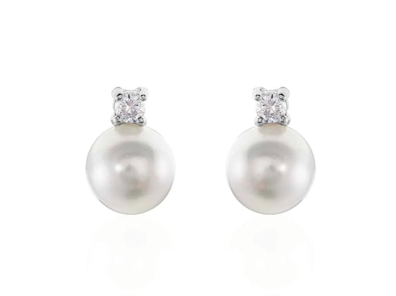 STROILI Orecchini Lobo Silver Pearls Argento Rodiato Perla sintentica Cubic Zirconia