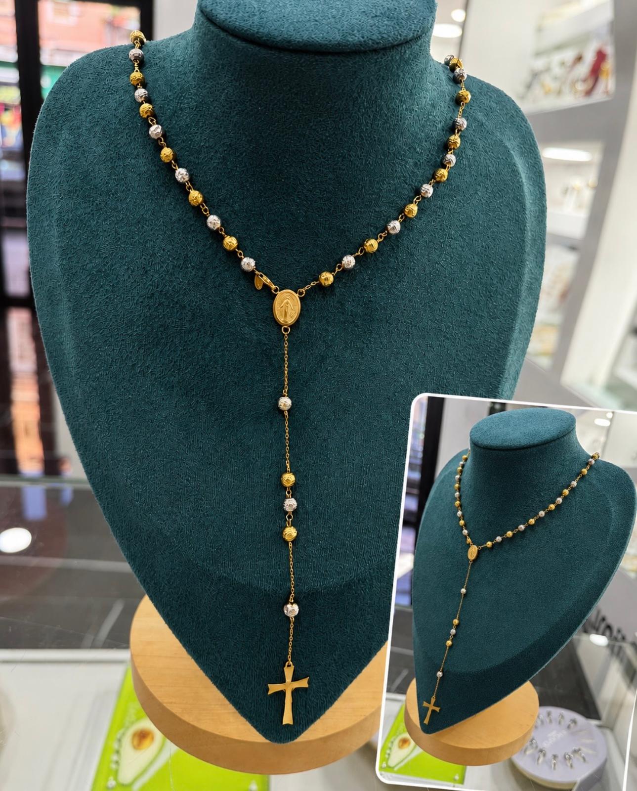 ORO COLLANA ROSARIO BICOLORE