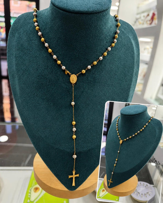 ORO COLLANA ROSARIO BICOLORE