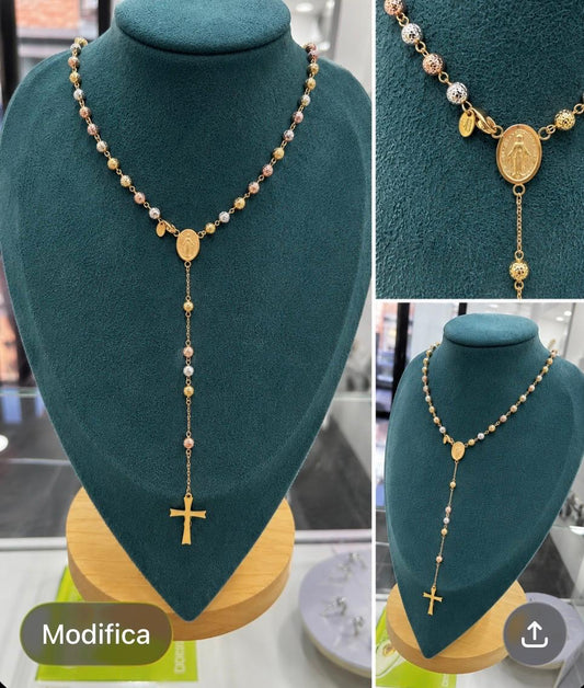 ORO COLLANA ROSARIO TRICOLORE