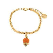 CAPRI Bracciale in Metallo con campanella pendente in smalto arancione