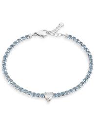 Stroili | Lady Chic | Bracciale Tennis In Acciaio Con Cuore In Cristallo Bianco E Cristalli Azzurri